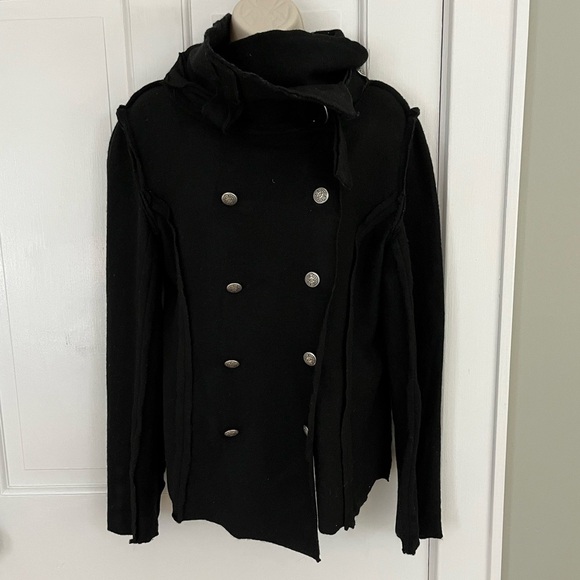 Soft Surroundings Black Double Breasted Boiled Wool Moto Jacket Size XS - Picture 10 of 16